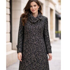 NWOT Linea Domani Black and Gold Jacquard Brocade Dress Coat Size 12